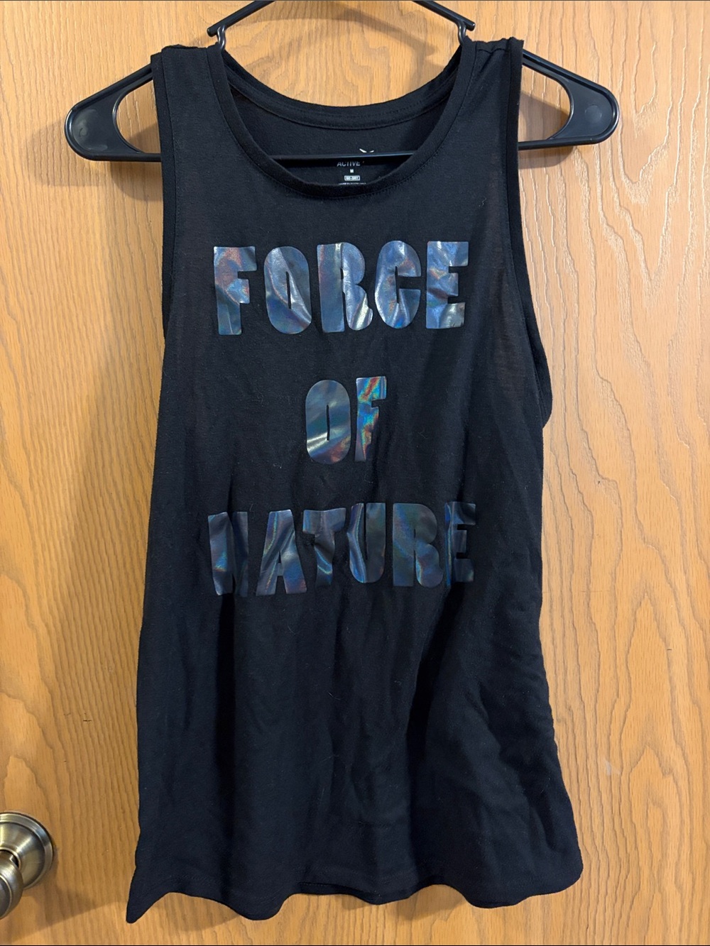 Old Navy Women’s Black Tank with Iridescent 'Force of Nature' Graphic Medium